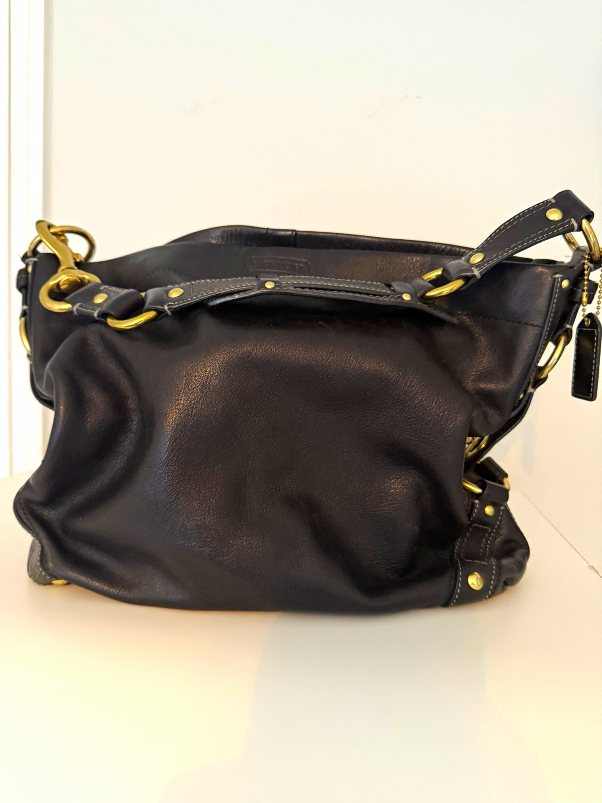 Coach Black Leather Carly Shoulder Bag Zip Top Solid BrassHardware Inner Pockets Coach Black Leather Carly Shoulder Bag Zip Top Solid BrassHardware Inner Pockets