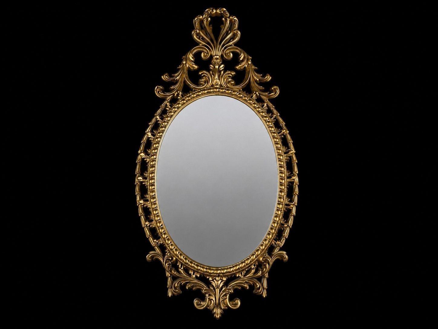 Vintage French Rococo Style Gilt Oval Wall Mirror Ornate Acanthus 34