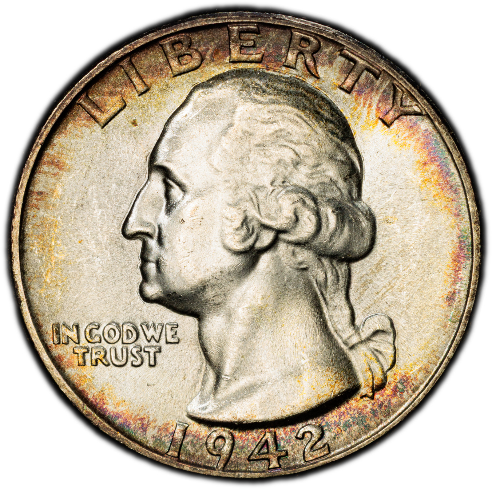 1942-P PCGS MS64 Washington Quarter | Vivid Rainbow Peripheral Toning | Luster