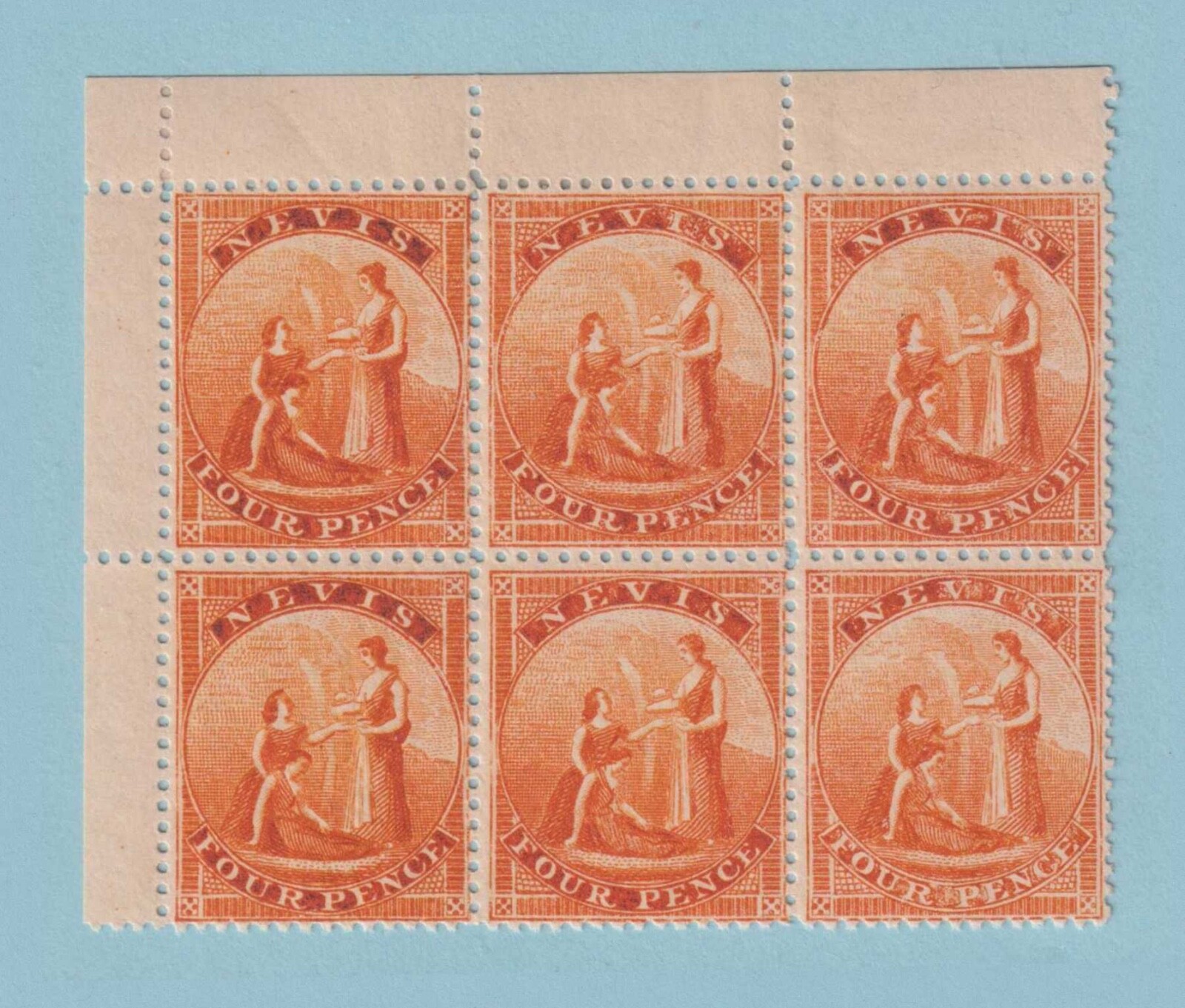 NEVIS 10 SG 12 MINT NEVER HINGED OG ** BLOCK OF 6 1867 NO FAULTS VERY FINE V072