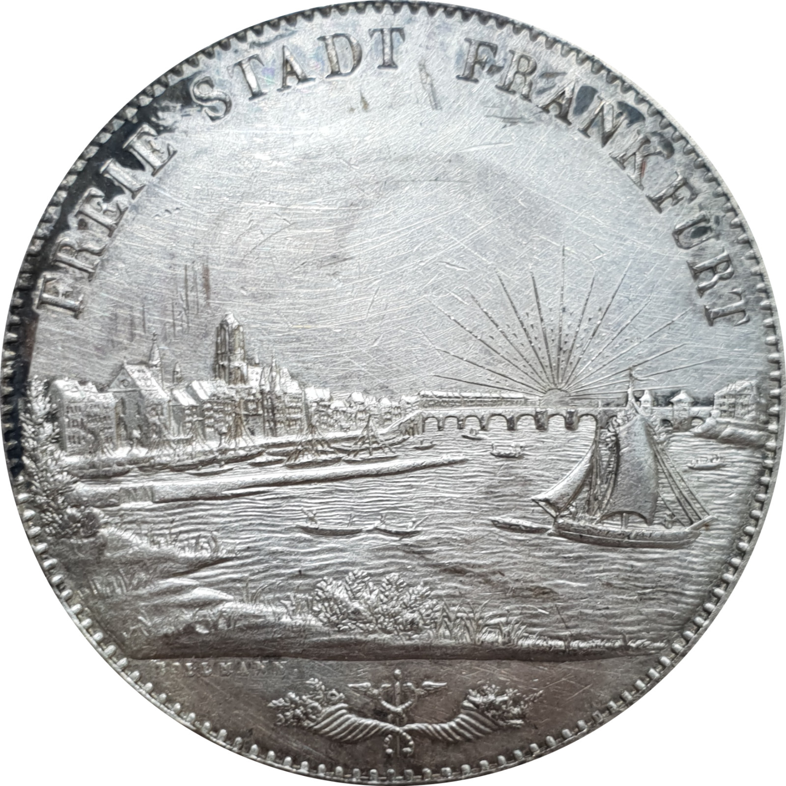 Frankfurt 1840 Unc 2 Thaler Double Taler Silver City View Coin Germany State Rar