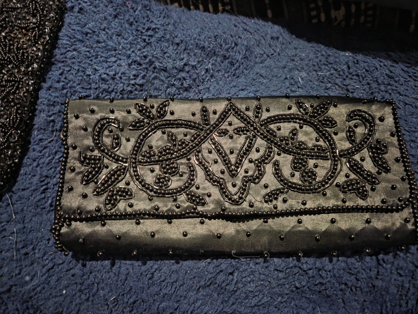 Audrey Hepburn Owned & Used 1980's Black beaded Clutch Bag from Sydney Guilaroff
