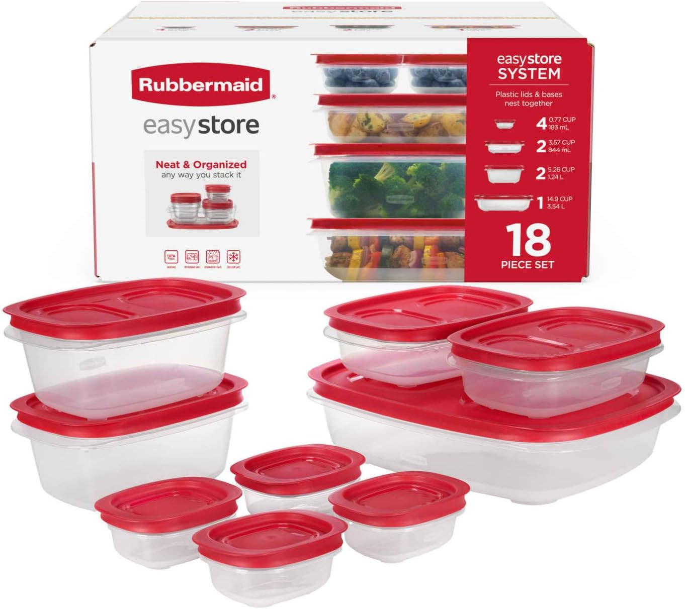 Rubbermaid Easystore Large Containers, 18-Piece Set, Food Storage Containers wit