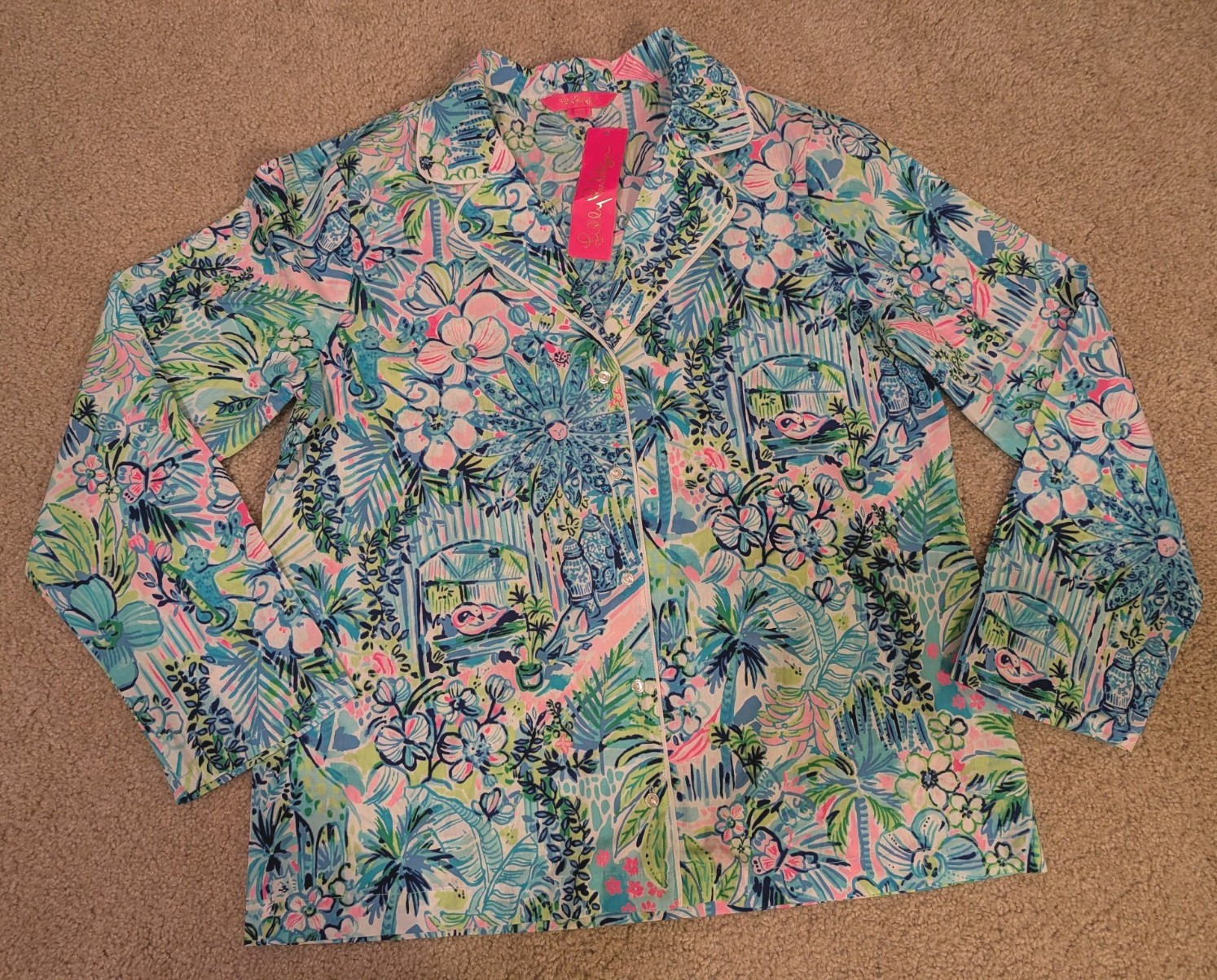 NWT Lilly Pulitzer LARGE PJ Top Lilly\'s House Print Size L 100% Ctn Woven 