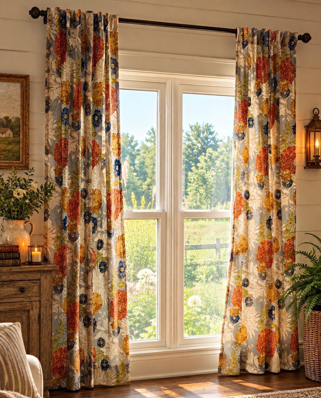 Vintage Floral Pattern Curtains, Lined, Rod Pocket, Curtain Panels, 48inx84in Vintage Floral Pattern Curtains, Lined, Rod Pocket, Curtain Panels, 48inx84in