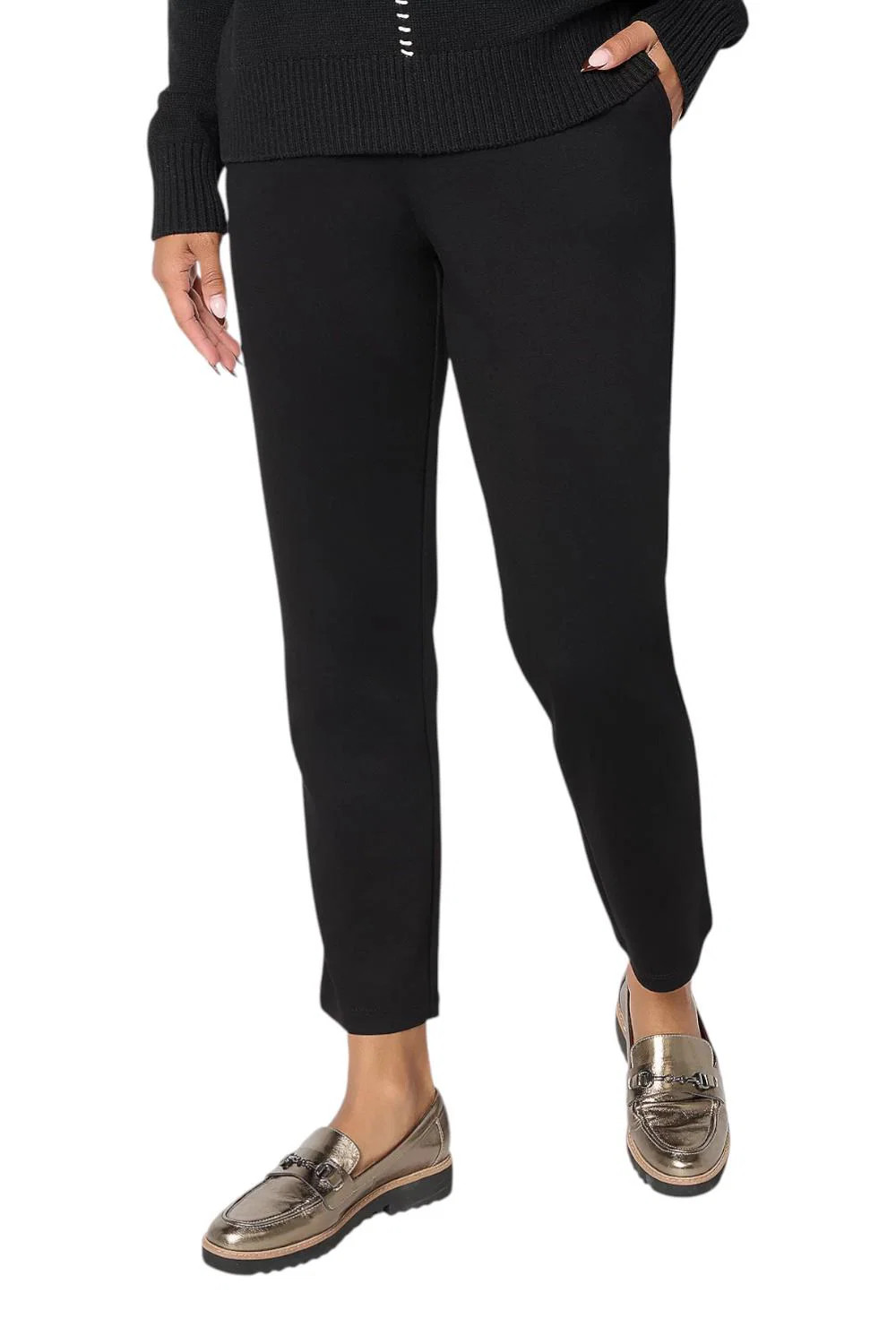 Susan Graver Women's Weekend Serene Knit Pull-on Ankle Pants Black