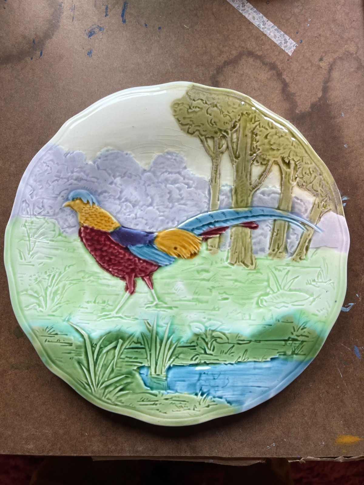 Antique 19th Century French Choisy Le Roi Majolica Pheasant Plate