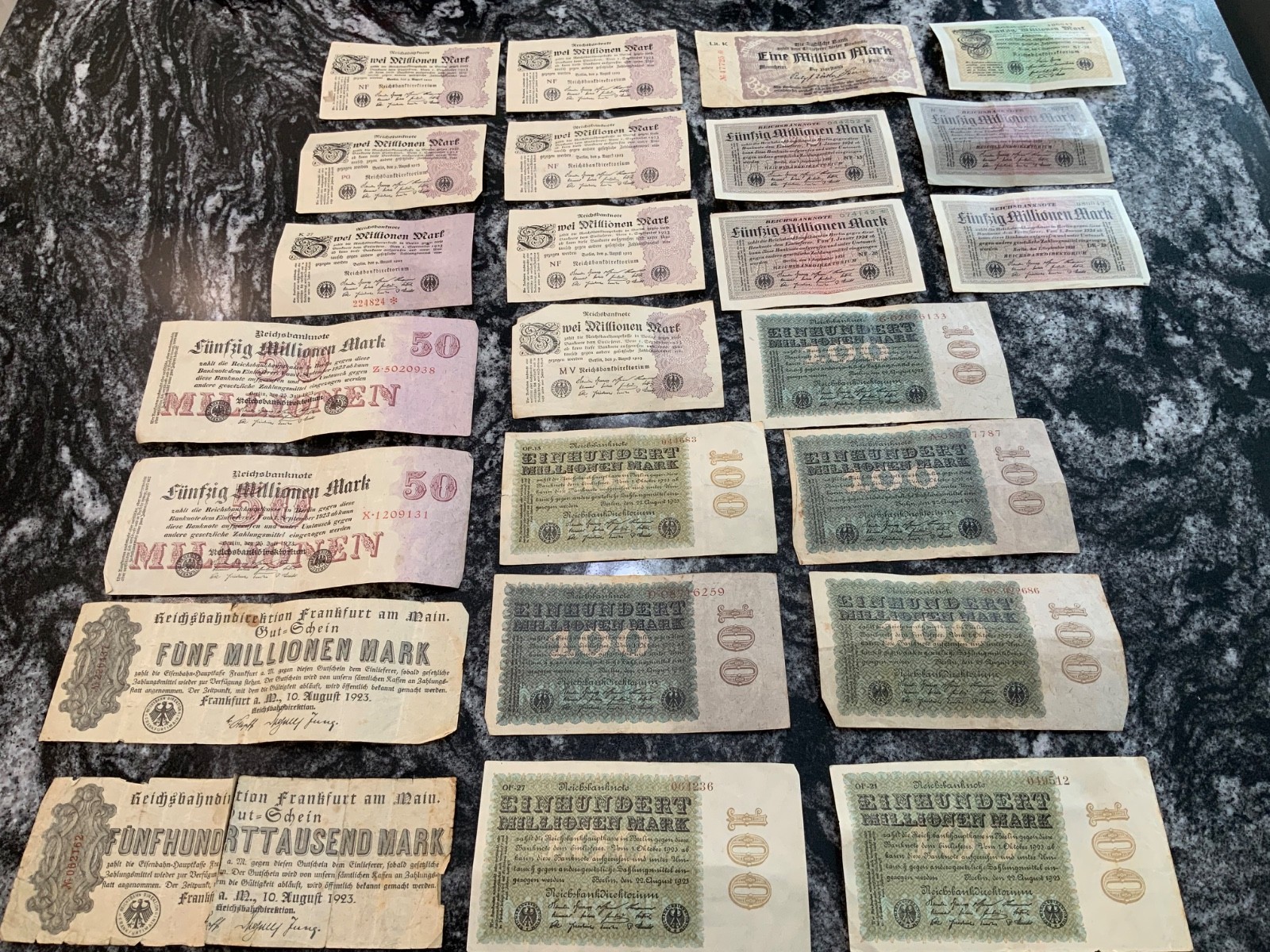 1923-1929 GERMAN PAPER MONEY CIRCULATED SET OF 24 REICHSMARKS BANKNOTES
