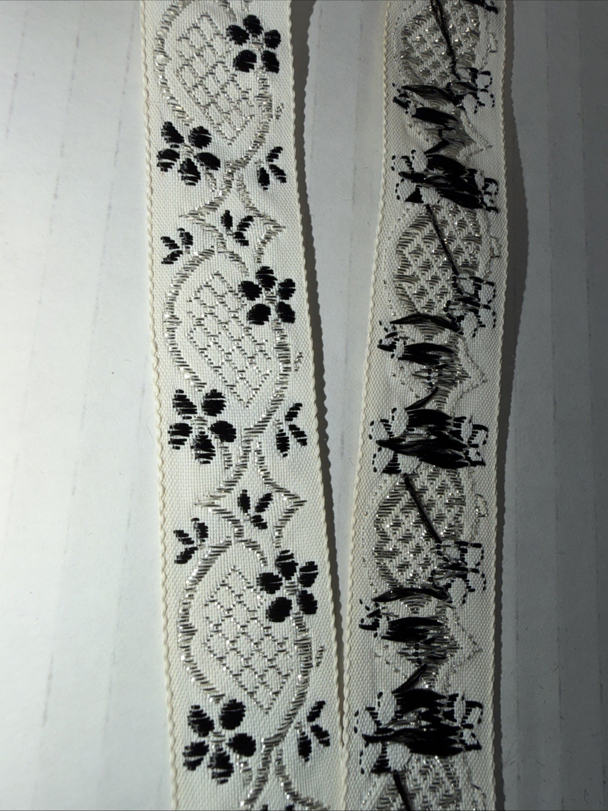 Vintage 60s 70s Retro Folk Silver Black Jacquard Ribbon Trim 3/4\