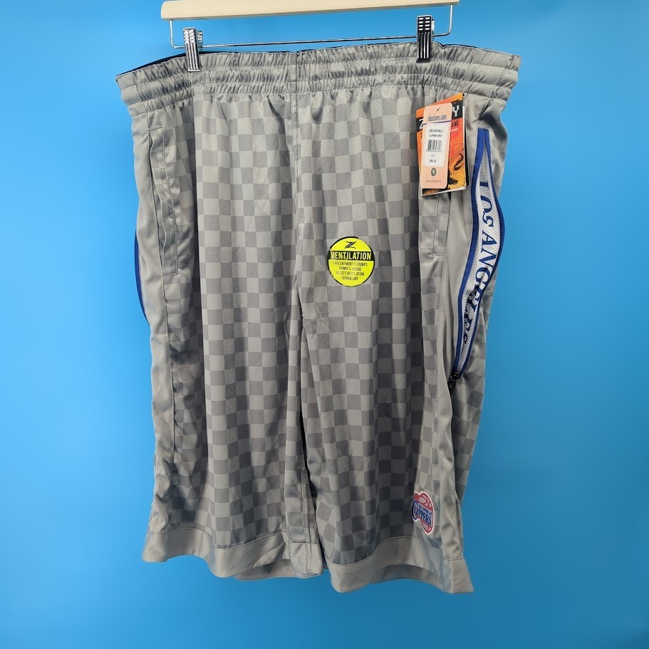 NWT Y2K Zipway Los Angeles Clippers NBA Shorts XLT Gray Checkerboard Vent Zip NWT Y2K Zipway Los Angeles Clippers NBA Shorts XLT Gray Checkerboard Vent Zip