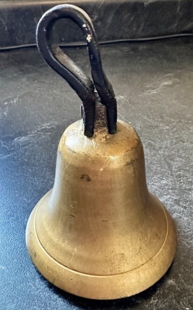 Vintage Cast Brass or Bronze Bell with Leather Strap Handle