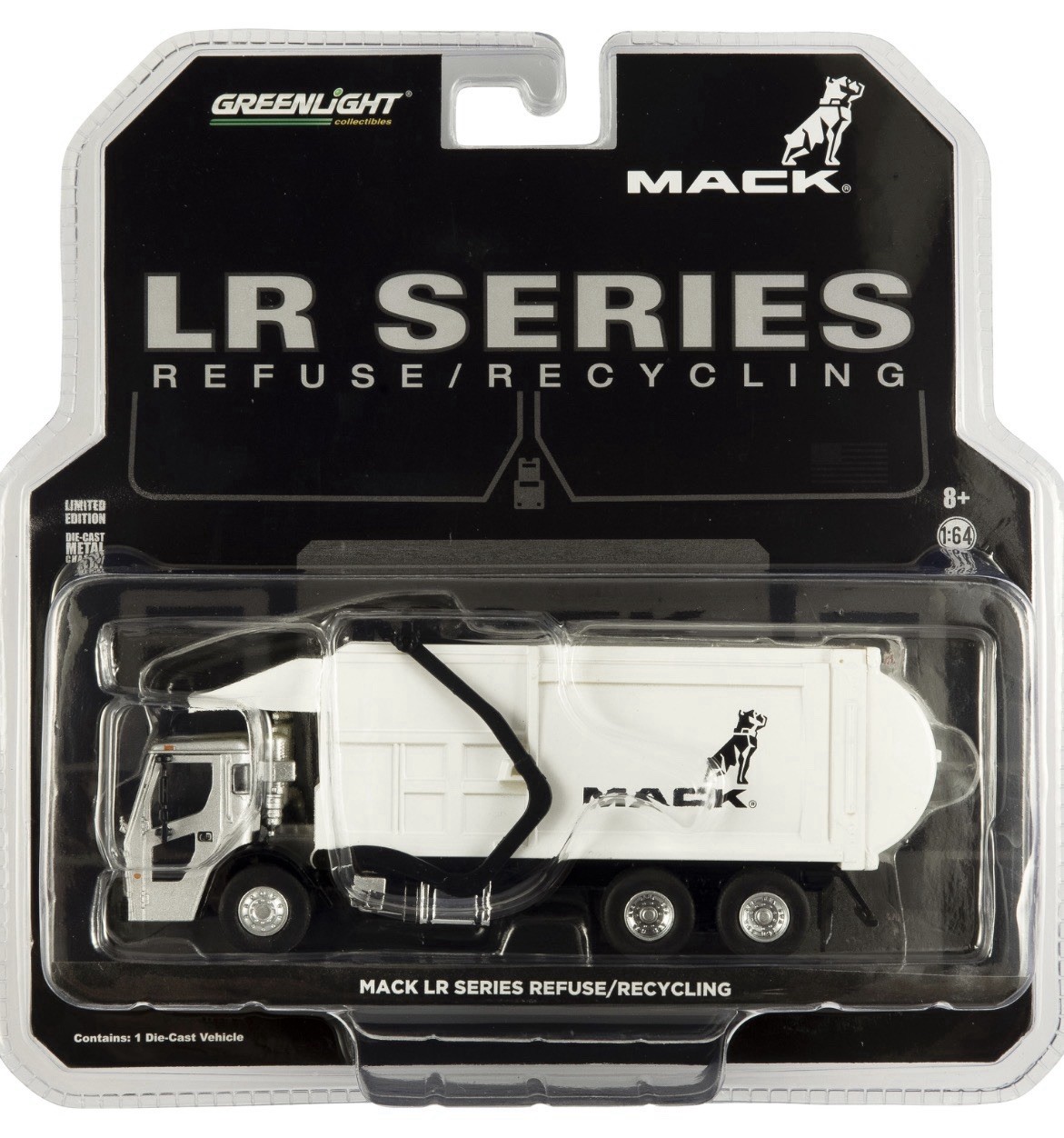 Greenlight 1/64th Scale Mack Lr Refuse/recycling Truck White