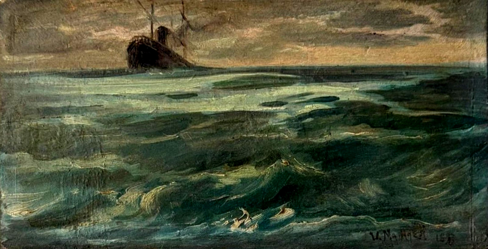 Ugo Manaresi Marina 1897 Original Oil on Panel Antique Italian Seascape