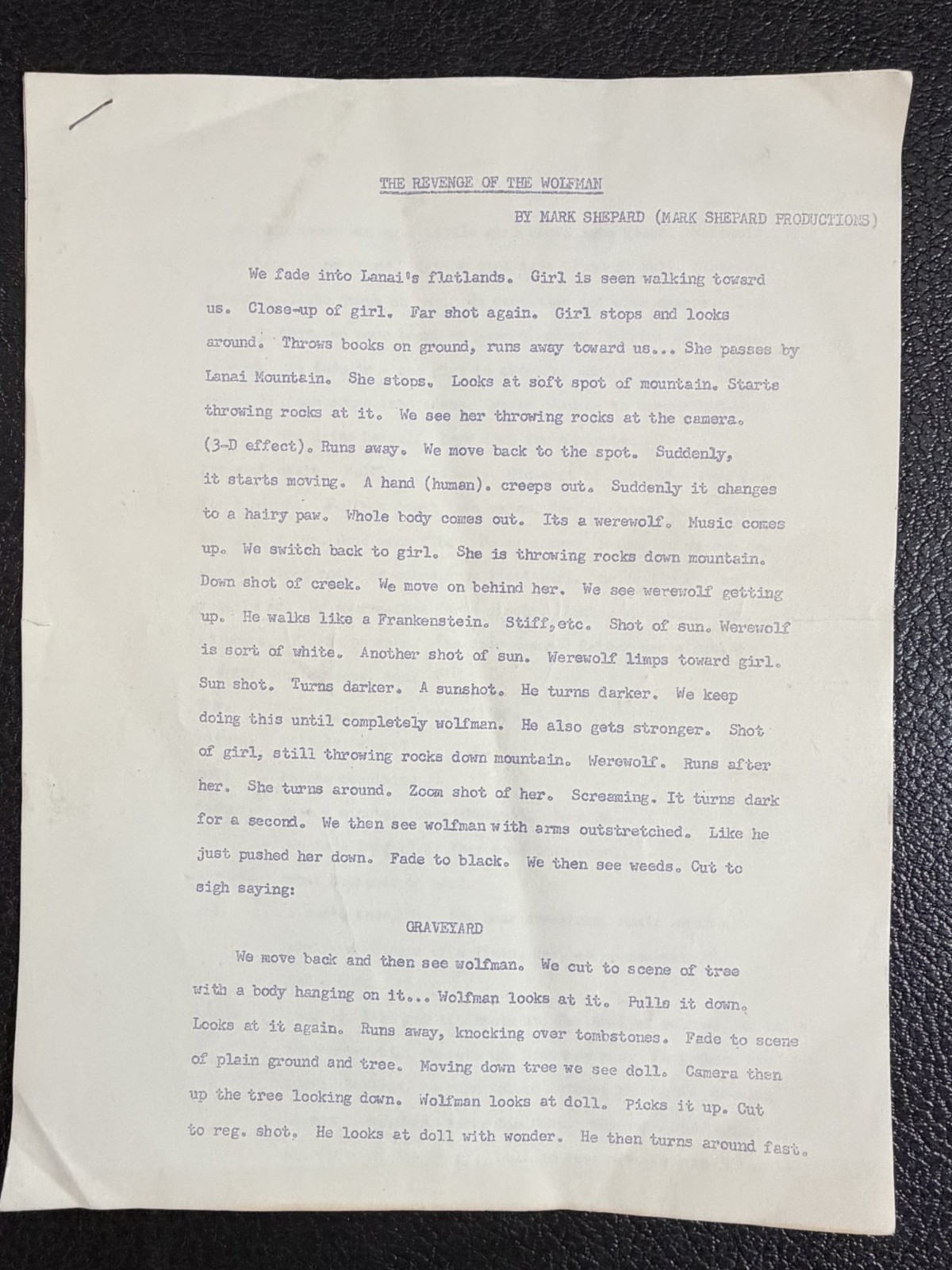 The Revenge of the Wolfman Vintage Film Script