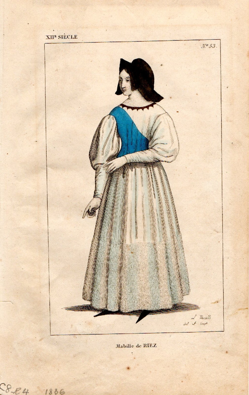 Antique 1836 Hand Colored Engraving Mabille de Riez, Léopold Massard