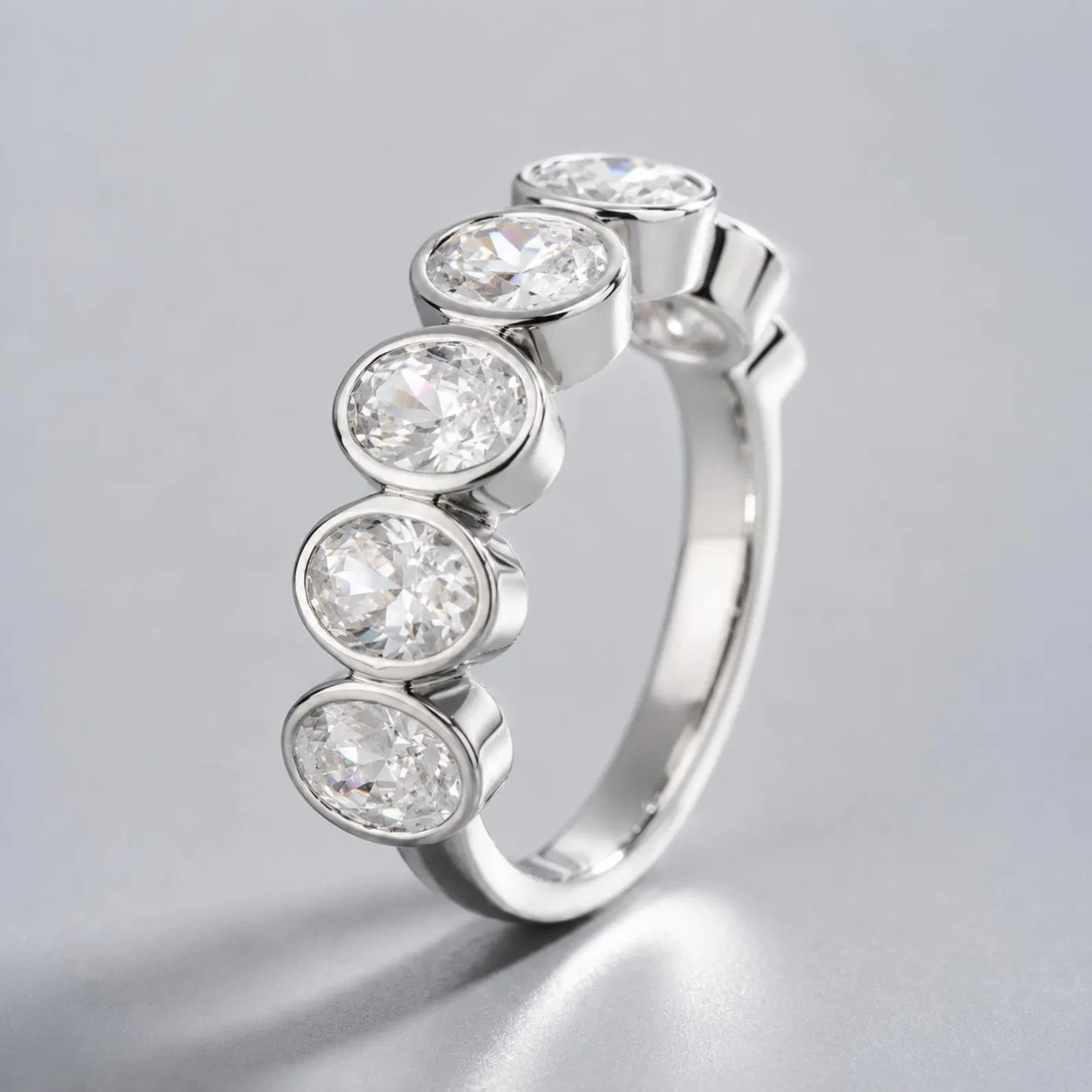 3.00Ct Oval Cut Natural Diamond Solid 14K White Gold Half Eternity Band Ring 3.00Ct Oval Cut Natural Diamond Solid 14K White Gold Half Eternity Band Ring