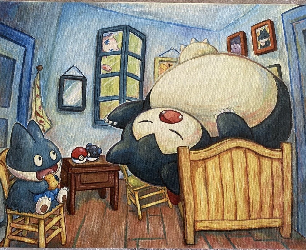Pokemon Snorlax & Munchlax Van Gogh Giclée - With COA - IN HAND 45x35  Canvas