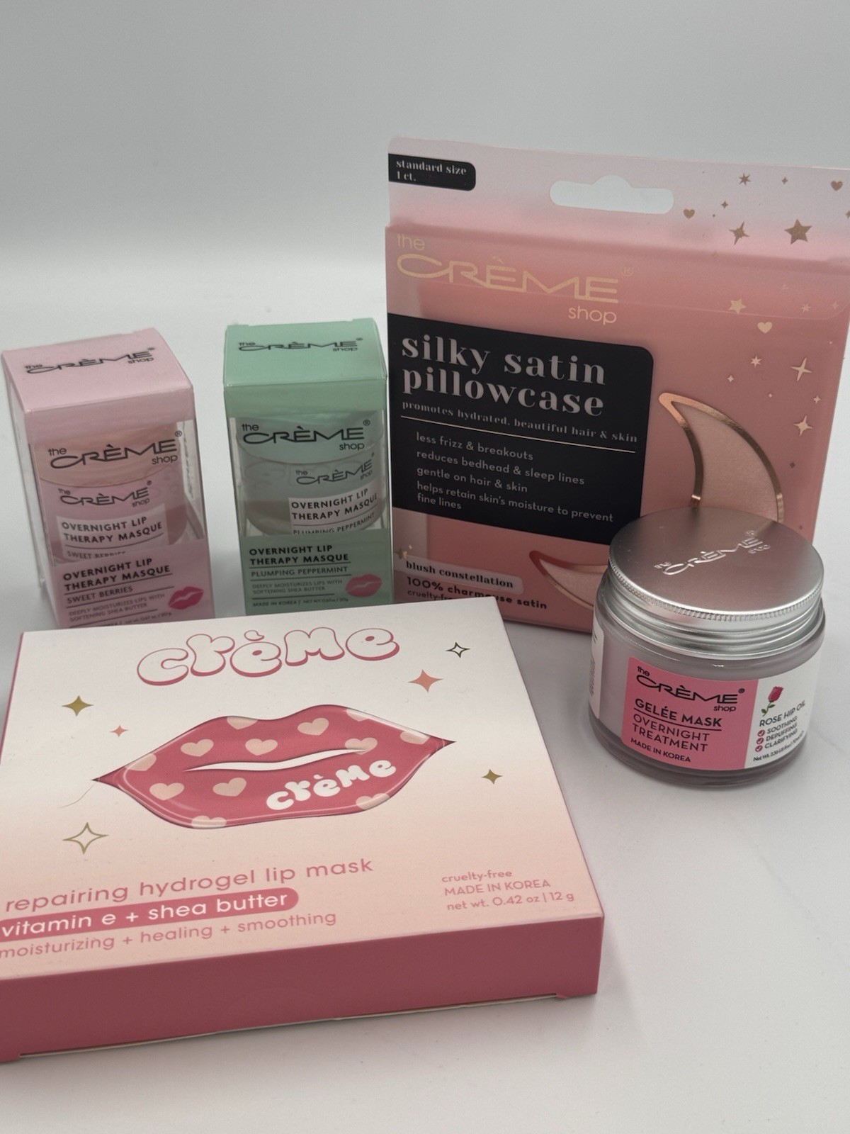 The Crème Shop Sleep Self Care Bundle 5 Pc Lip Masks Pillowcase Gelee Mask NEW
