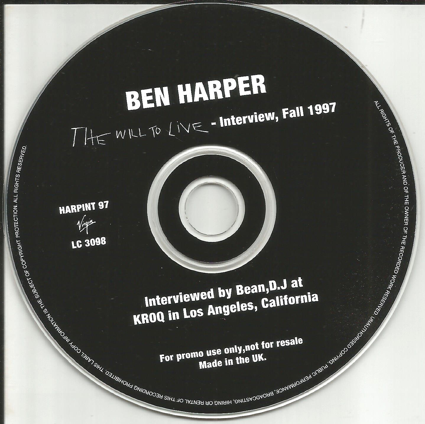 BEN HARPER Ultra Rare 1997 INTERVIEW Made in EUROPE PROMO CD MINT USA seller