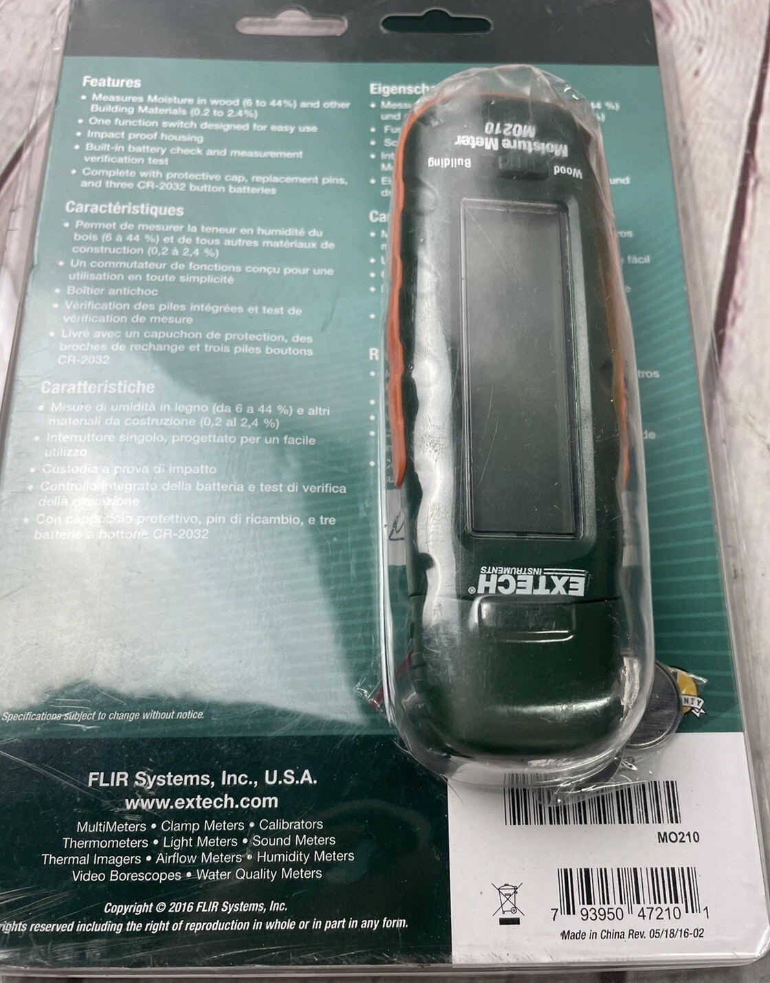 EXTECH MO210 Moisture Meter, Pin, Depth 1UKE2 EXTECH MO210 Moisture Meter, Pin, Depth 1UKE2