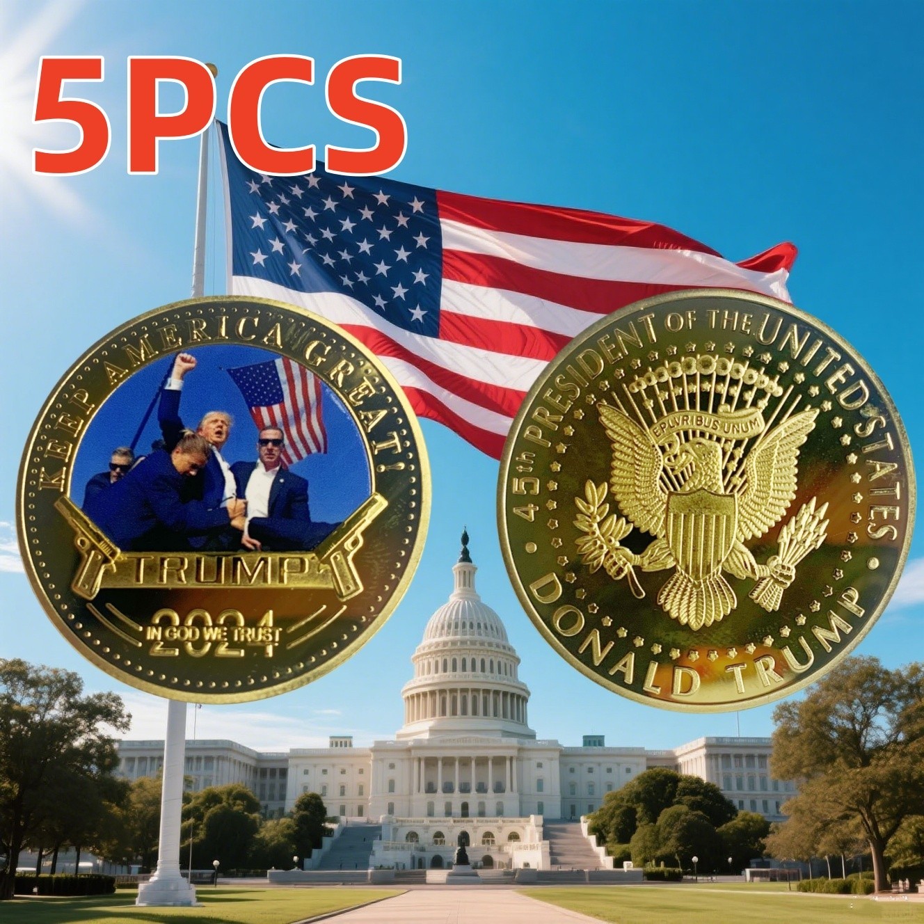 5PCS 2024 President Trump Commemorative Coin Take America Back Metal Coin