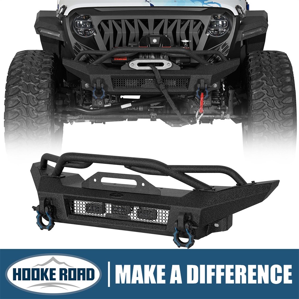 Hooke Road Steel Stubby Front Bumper for Jeep Wrangler 18-25 Gladiator 20-26