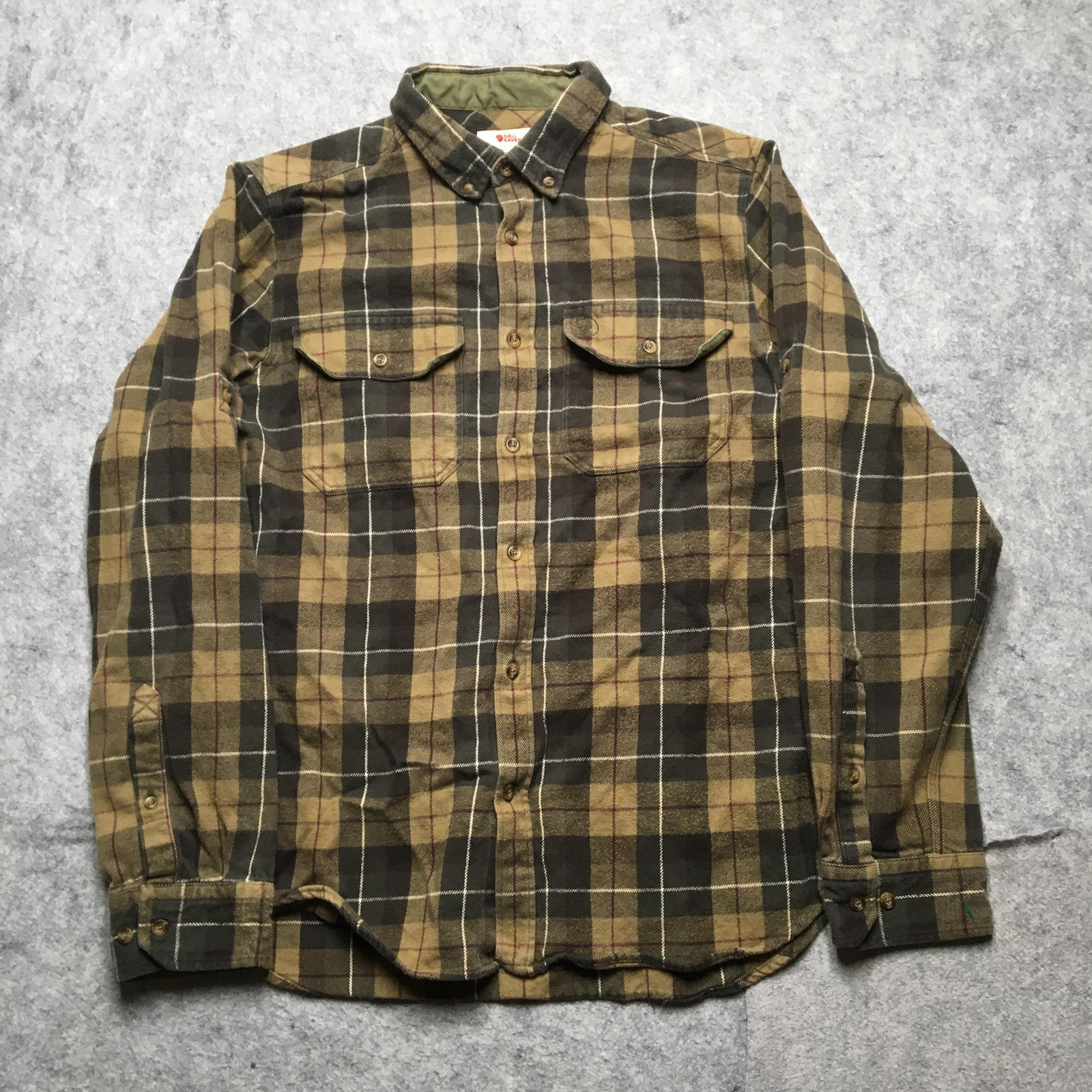 Fjallraven Singi Heavy Flannel Shirt Mens Large L Green Plaid Button Up Outdoor