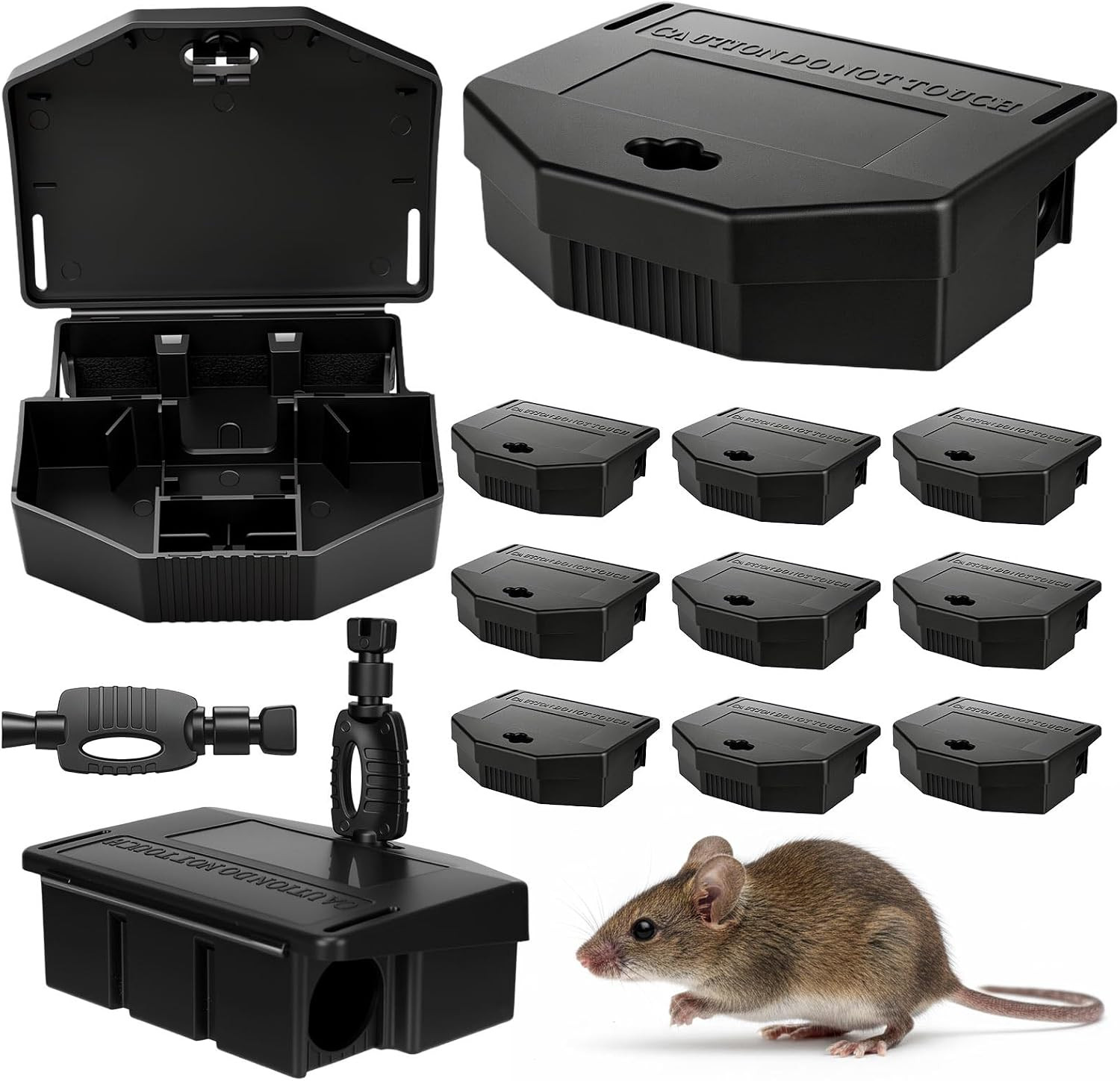 12 Pack Reusable Mouse Bait Station with Lock&Keys, Black