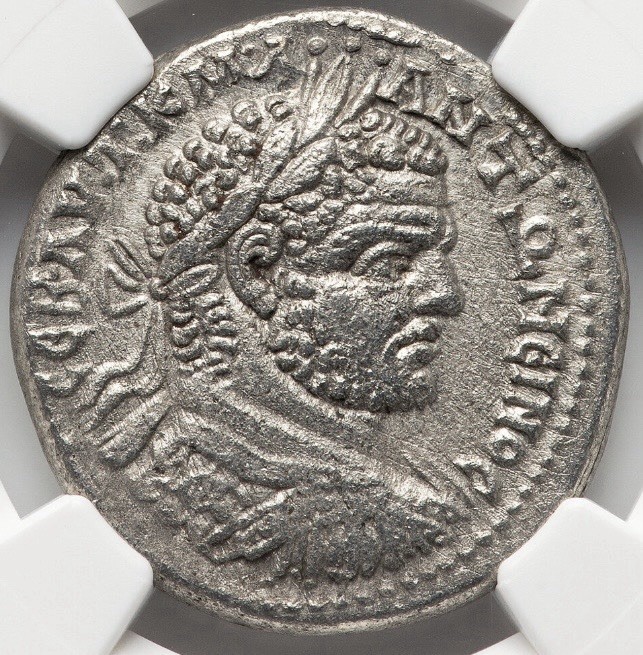 Caracalla 198-217 AD, NGC XF, HUGE Silver Tetradrachm, ANTIOCH Roman Empire Coin