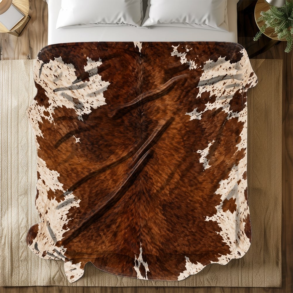 Brown And White Cowhide Coral Fleece Blanket