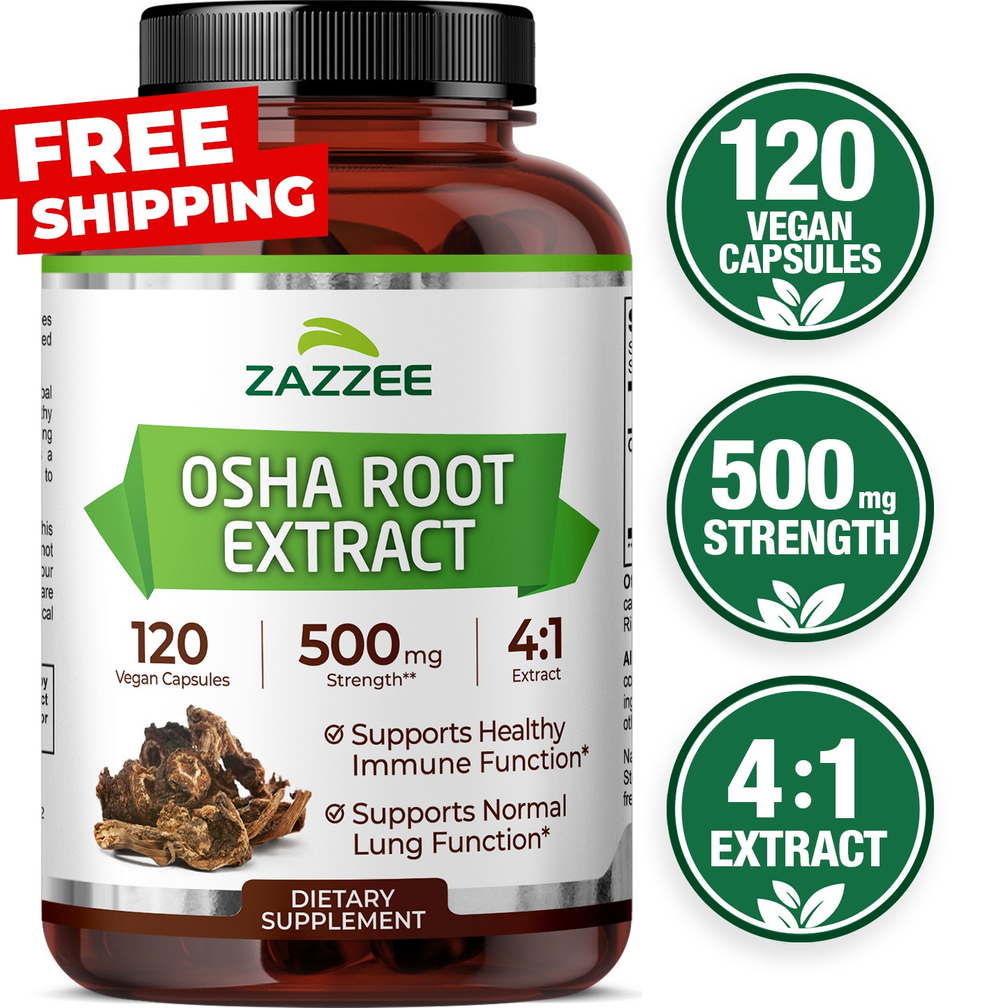 Osha Root Extract 120 Capsules Vegan 500 mg Strength Potent 4:1 Immune Support