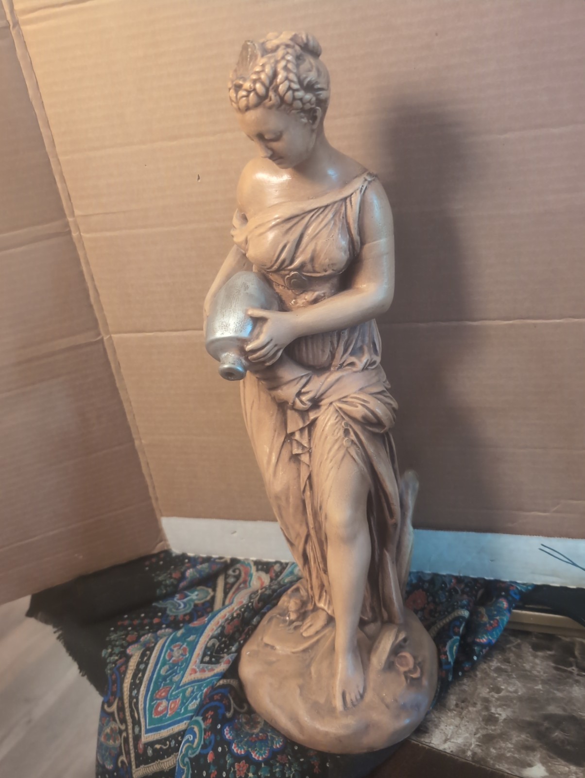 Vintage 17 Inch Tall Chalkware Water Godess Statue 