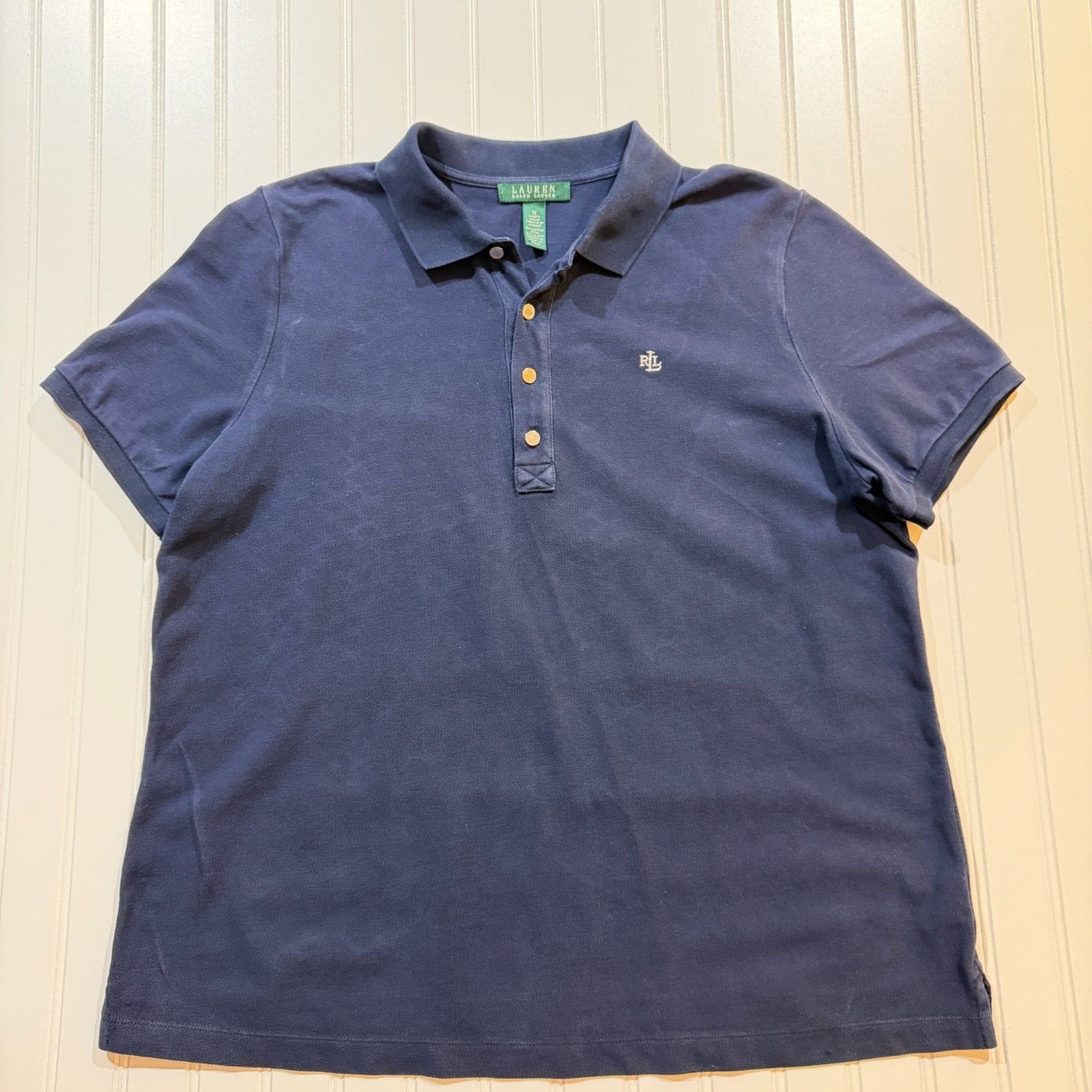 Lauren Ralph Lauren Navy Blue Pique Knit Classic Short Sleeve Polo Shirt LRL 1X