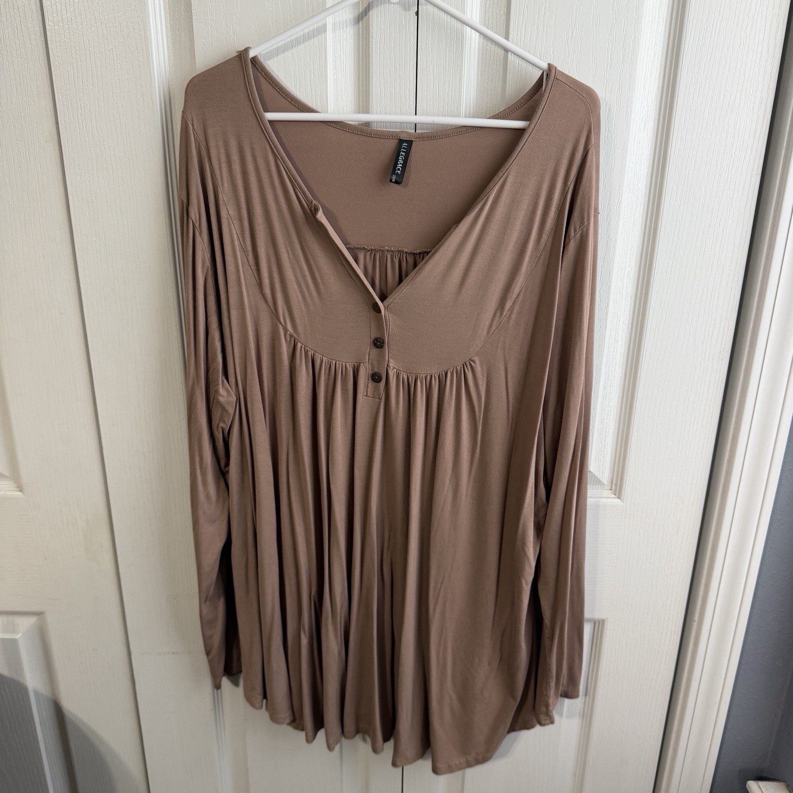 Allegrace Tan Babydoll V Neck Tunic Blouse Women’s Size 26W Office Preppy Boho Allegrace Tan Babydoll V Neck Tunic Blouse Women’s Size 26W Office Preppy Boho
