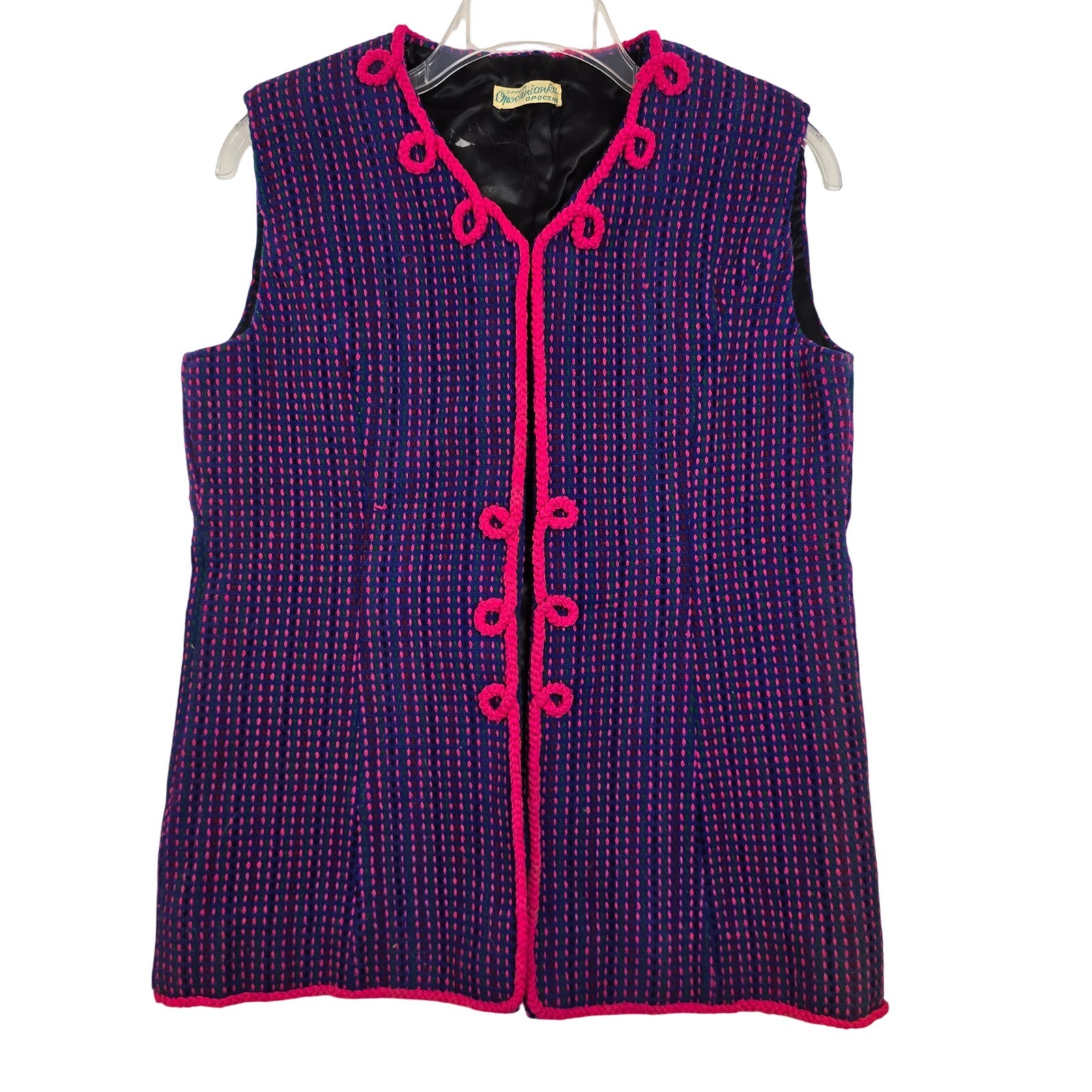 Vintage 60s 70s Polish Folk Art Wool Vest Mod Boho Waistcoat Embroidered Lined