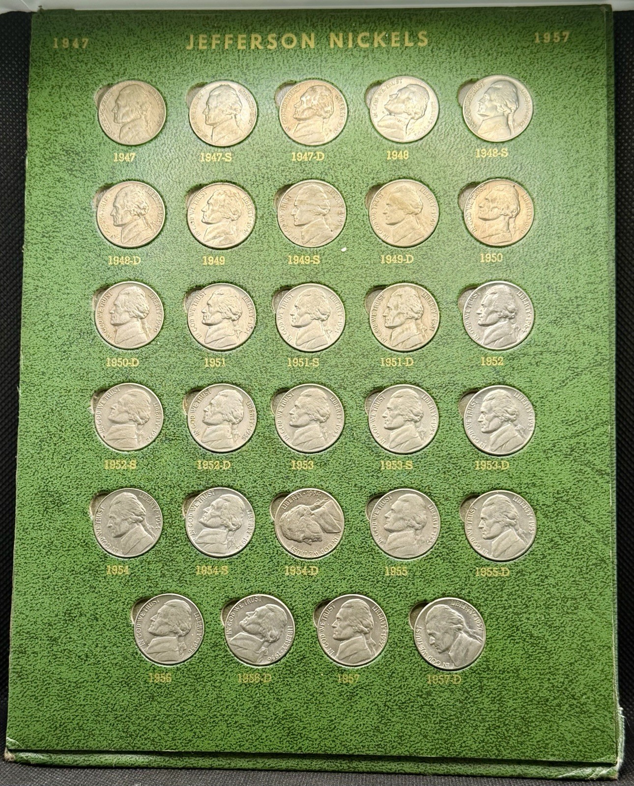 1947-1957 Jefferson Nickel Complete 29 Coin Set Album 1949-S 1950-D 1951-S