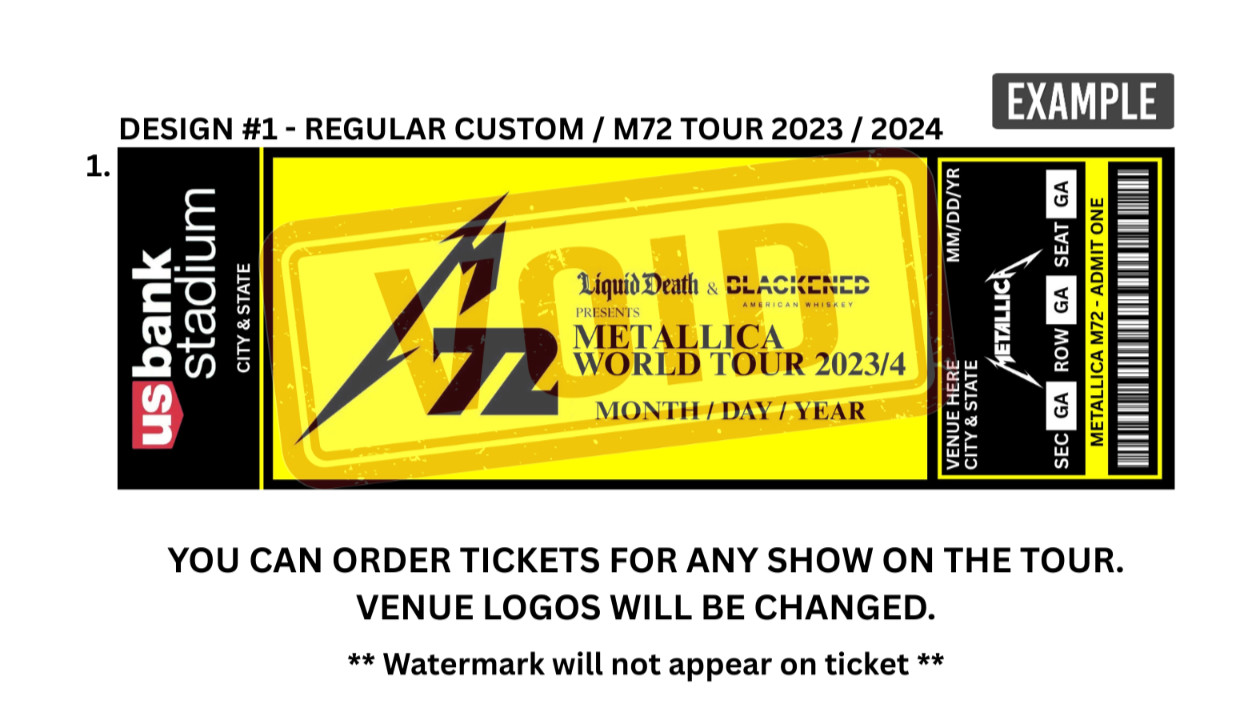 Metallica M72 Tour Custom Design Commemorative Concert Ticket