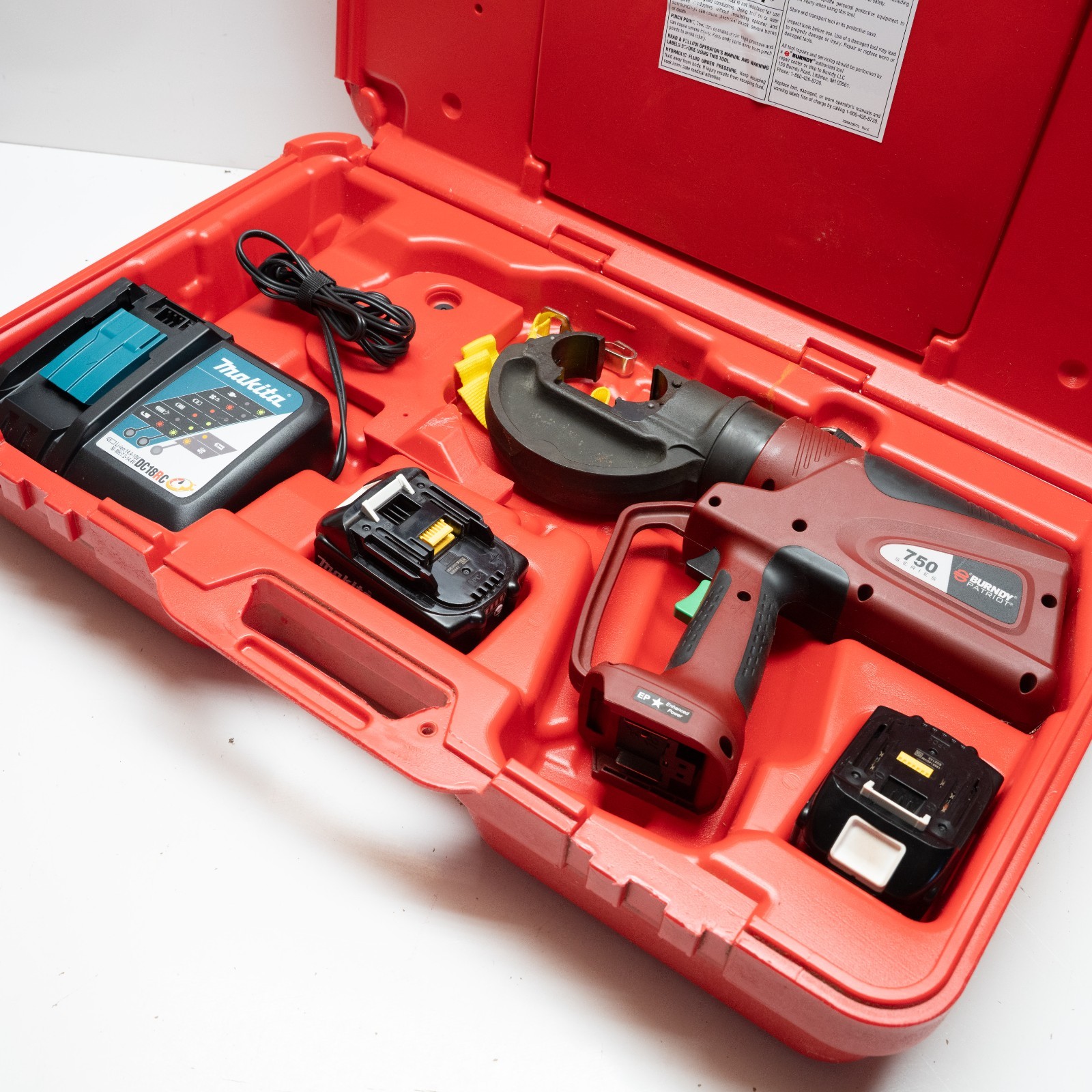 Burndy Patriot 750 Series Infinity Drive Head Crimper + Battery Tested 11779-3