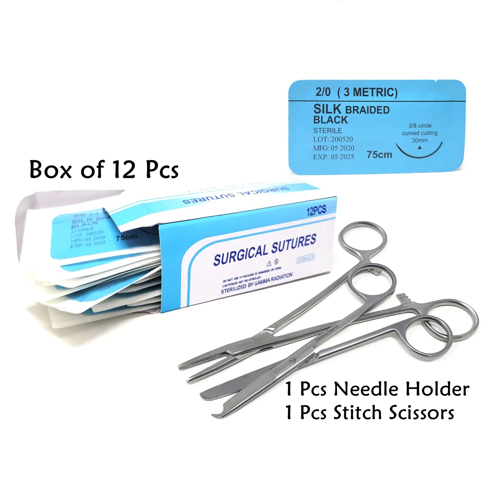 Training Sutures For Medical Dental Veterinary w/Needle Holder & Stitch Scissors