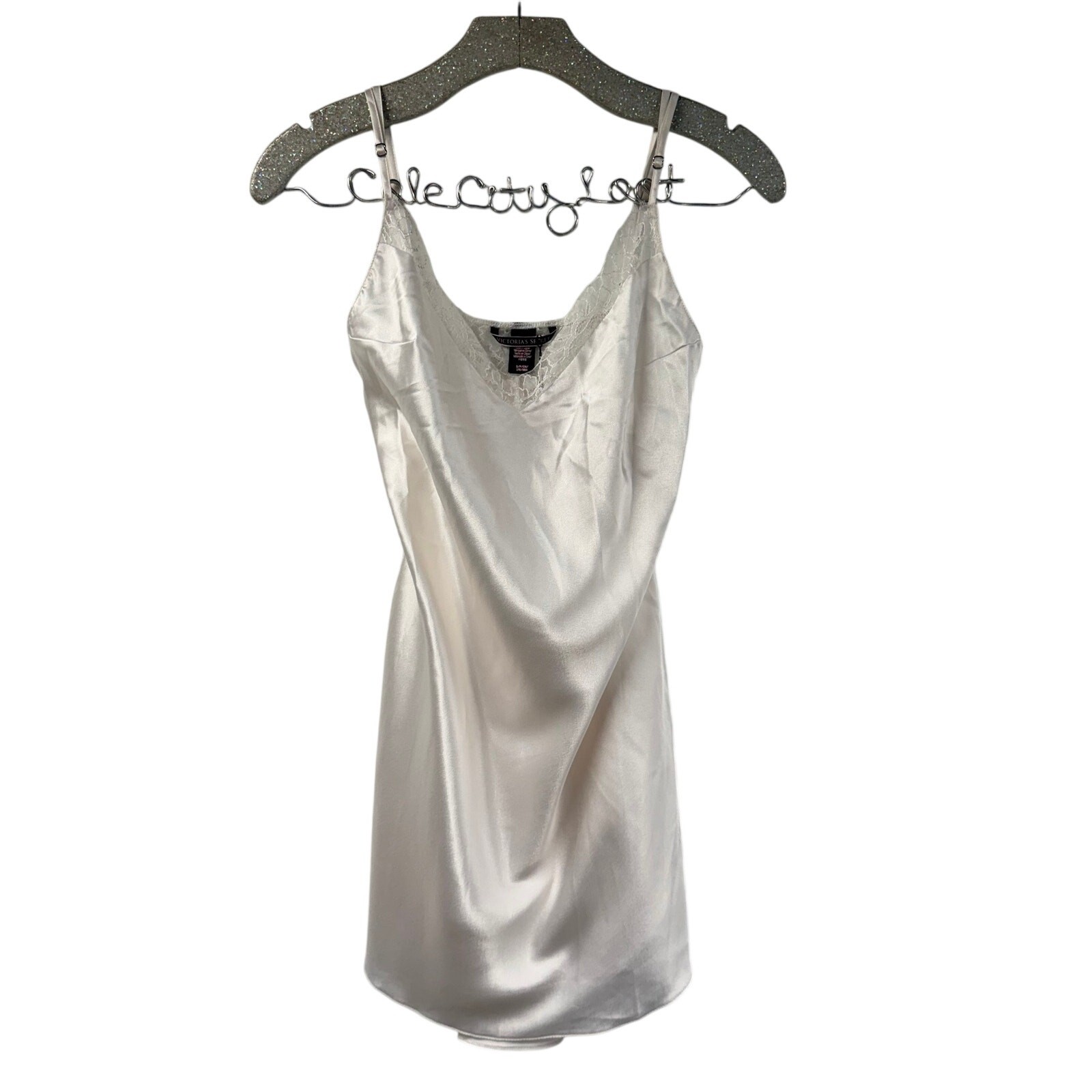 Victorias Secret White Silky Lace Trim Mini Slip Dress Small