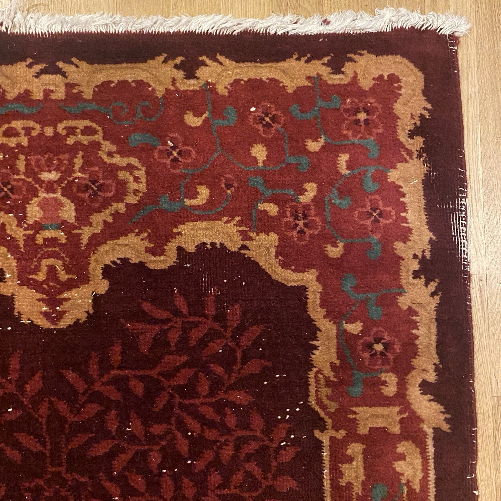 Vintage Rug 2\' 11 x 4\' 9 Red Hand Knotted Chinese Nichols Art Deco Oriental Rug