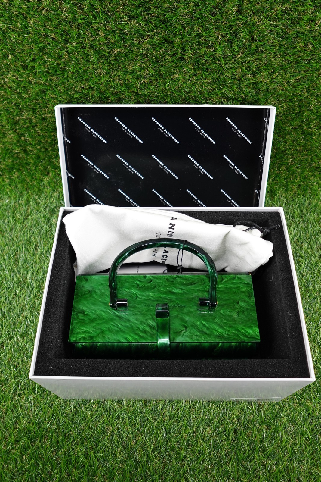 Brandon Blackwood Duplex Purse Top Handle Bag Womens Small Green Marble Acrylic