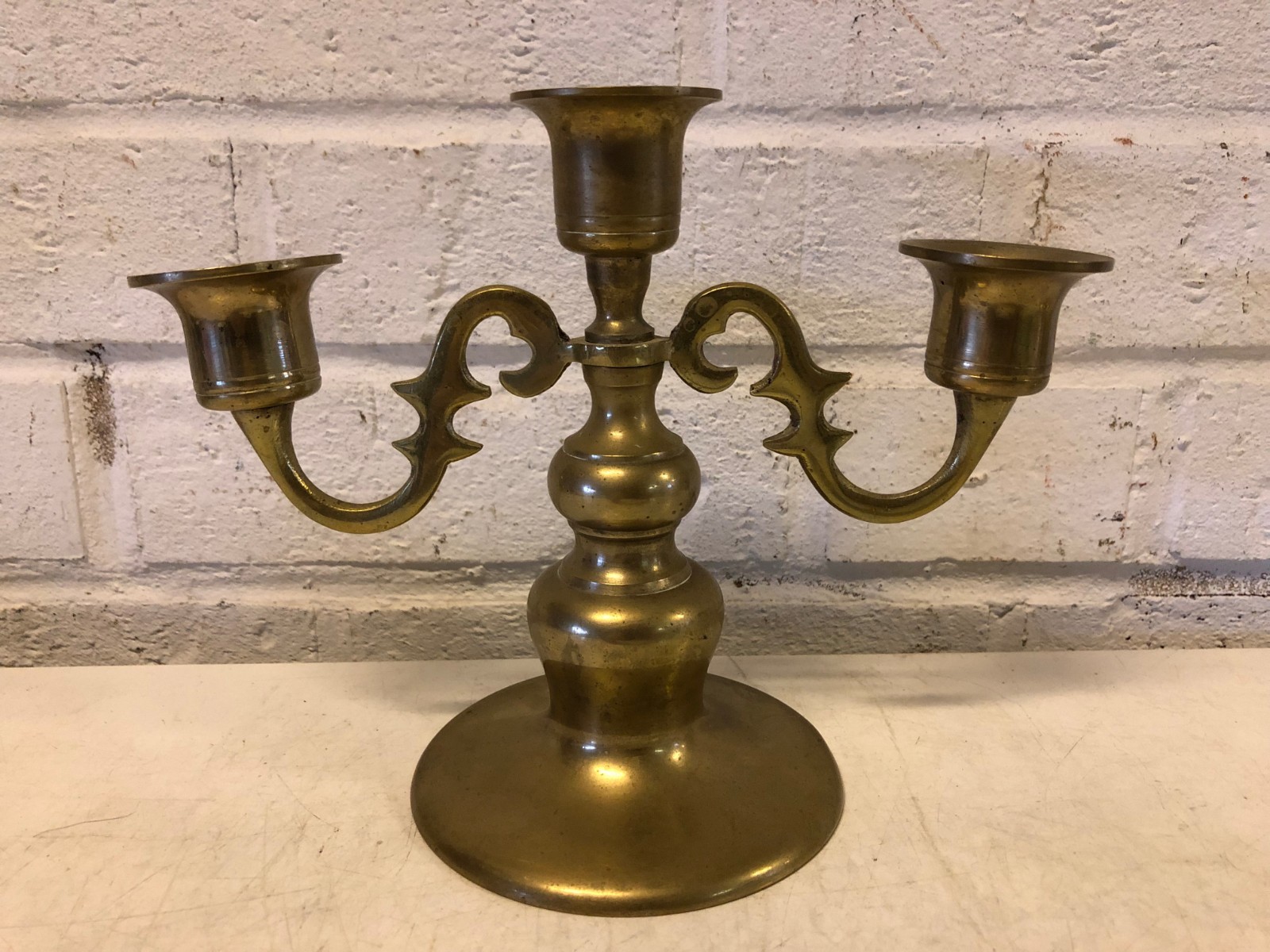 Vintage Possibly Antique Brass Triple Bouliotte Candelabra