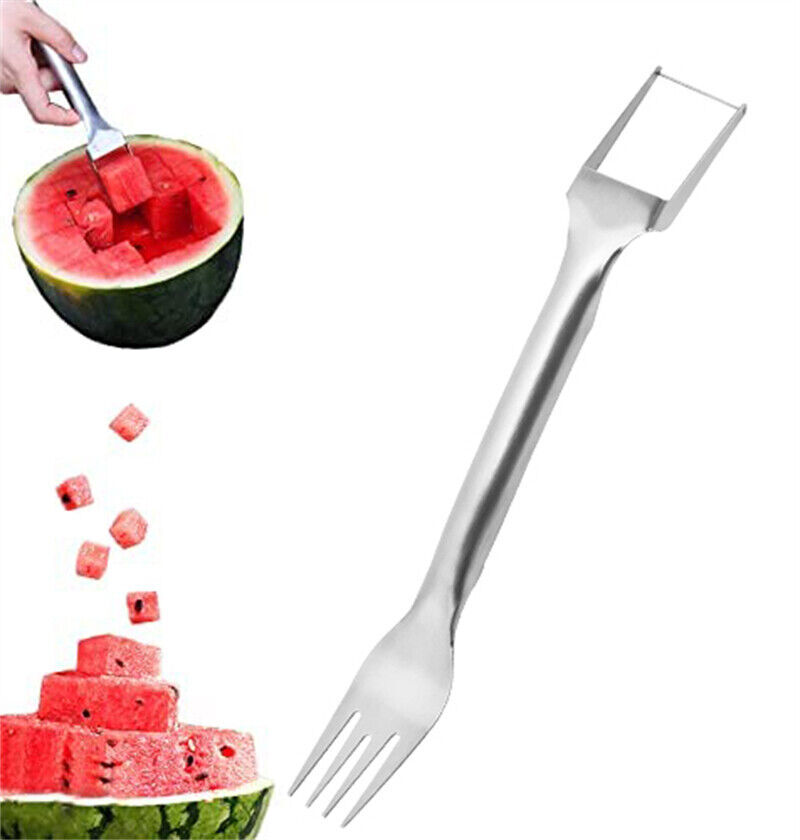 1-3 Watermelon Slicer Cutter 2-in-1 Fork Stainless Steel Fruit Cutting Artifact