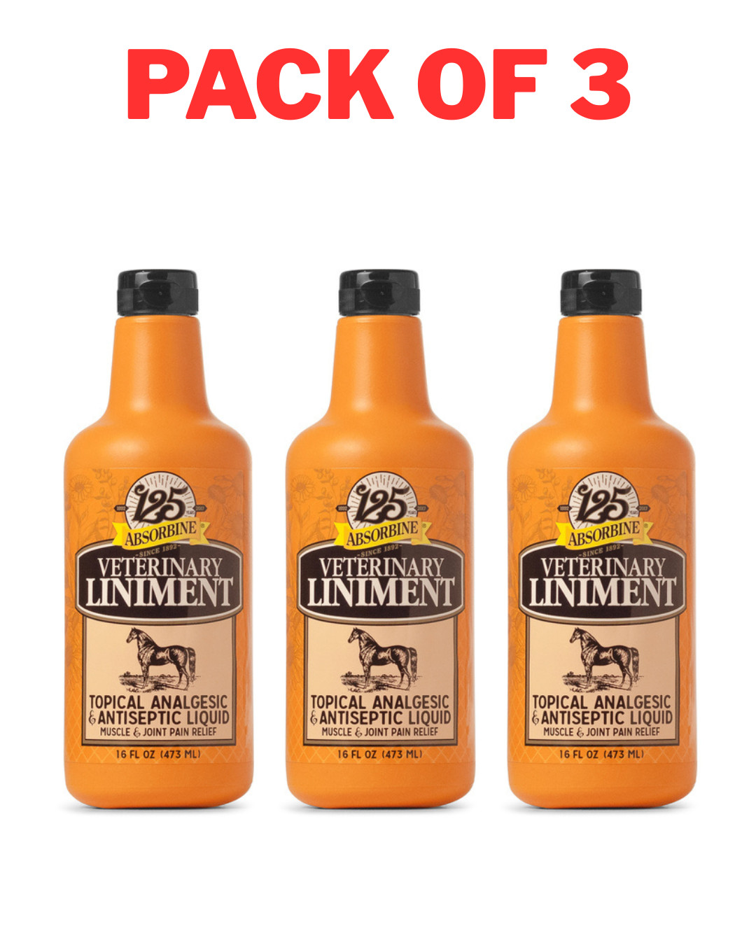 Absorbine Topical Analgesic Veterinary Liniment Muscle Pain Relief 16 oz 3 Pack