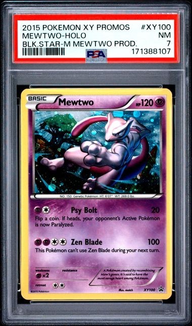 2015 POKEMON XY BLACK STAR PROMOS MEGA MEWTWO PRODUCTS #XY100 MEWTWO-HOLO PSA 8