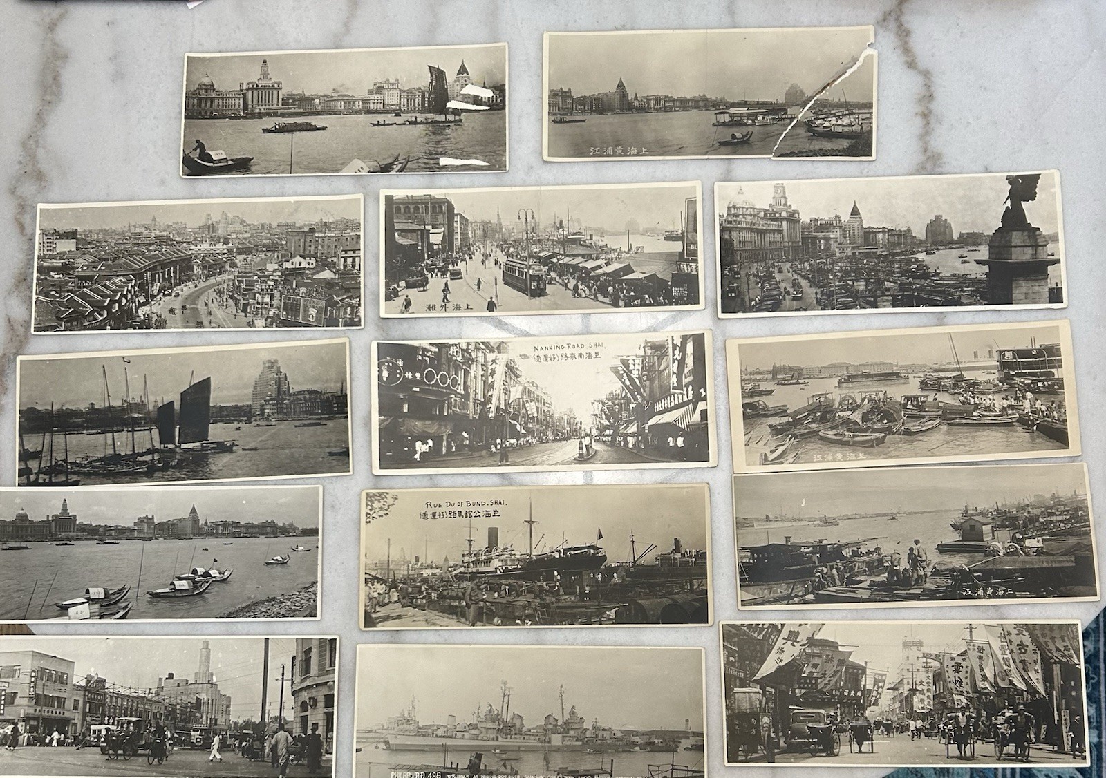 Vtg 1940s Lot of 14 Shanghai China Photos on Cardstock Large 11 x 4.5 Postcard