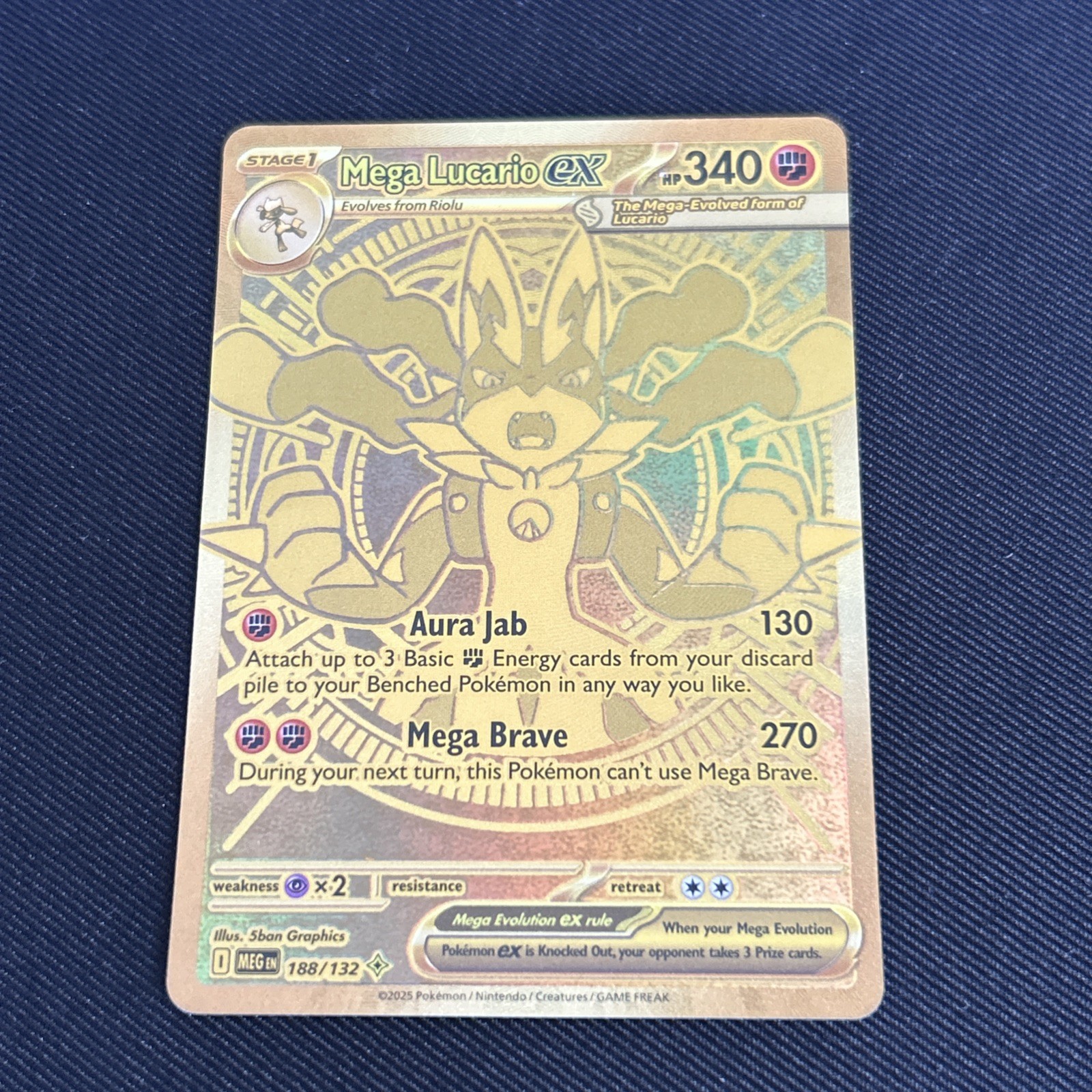 Mega Lucario ex 188/132 Mega Evolution Gold Holo- Hyper Rare - Pokemon NM Mega Lucario ex 188/132 Mega Evolution Gold Holo- Hyper Rare - Pokemon NM