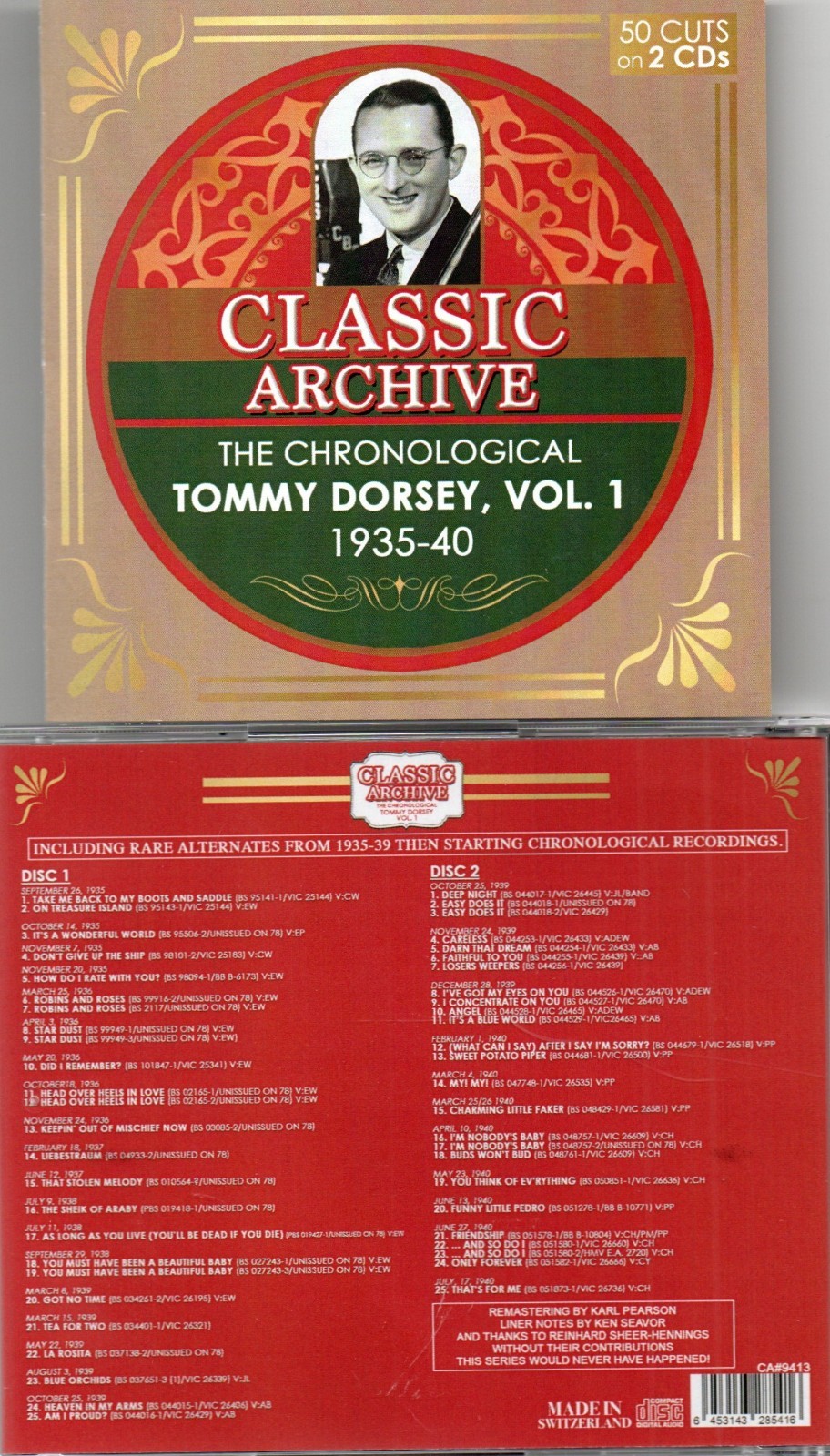 TOMMY DORSEY COMPLETE, VOL. 1 - 1935-40 W/RARE ALTERNATES 2 CDS NEW IMPORT TOMMY DORSEY COMPLETE, VOL. 1 - 1935-40 W/RARE ALTERNATES 2 CDS NEW IMPORT