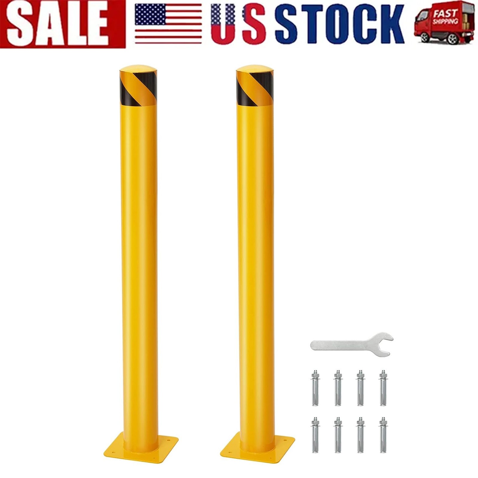 2 Pack 42'' Safety Bollard Posts for Facility & Current Protection 4.5